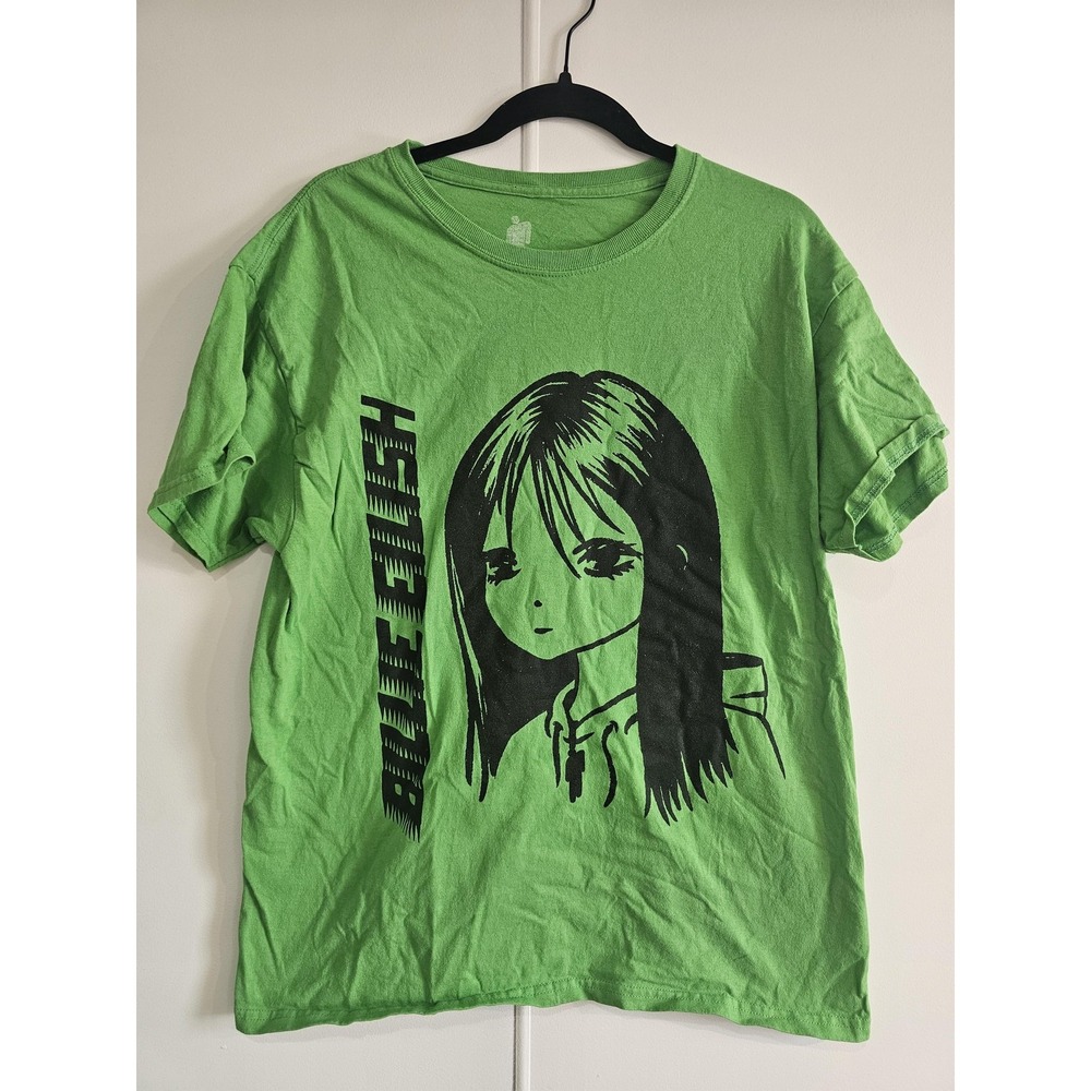 Billie Eilish Shirt Mens Large Green Anime Girl Graphic Tee T-Shirt Music